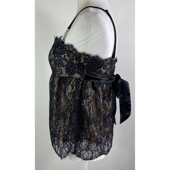 VTG Y2K Rosalie Babydoll Tank Top S Black Lace Overlay Sheer Whimsigoth - Picture 6 of 14
